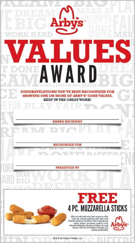 Arby's values award